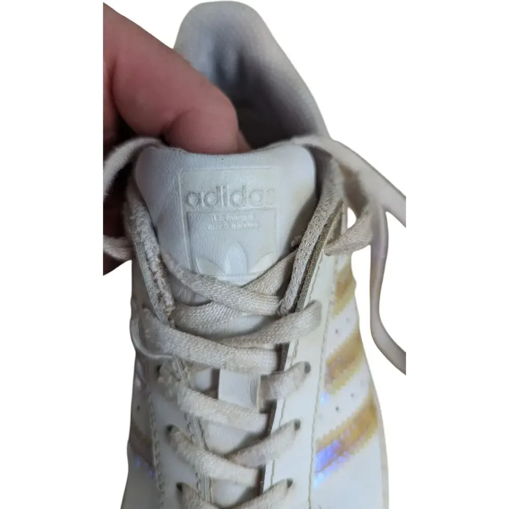 Adidas Girls Superstar Shoes White Size 13K fv3147 Iridiscente Shiny Stripes